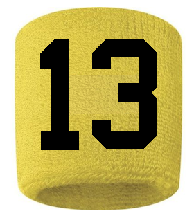 Number 13 Custom Yellow w/ Black #'s Sweatband Wristband Embroidered Stitched