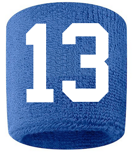 Number 13 Custom Royal Blue w/ White #'s Sweatband Wristband Embroidered Stitched
