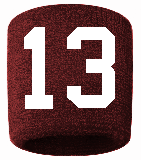 Number 13 Custom Maroon w/ White #'s Sweatband Wristband Embroidered Stitched
