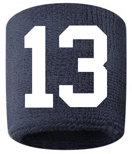 Number 13 Custom Navy Blue w/ White #'s Sweatband Wristband Embroidered Stitched