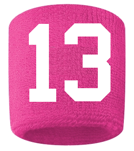 Number 13 Custom Hot Pink w/ White #'s Sweatband Wristband Embroidered Stitched