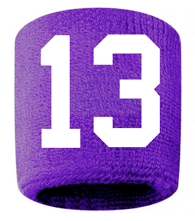 Number 13 Custom Purple w/ White #'s Sweatband Wristband Embroidered Stitched
