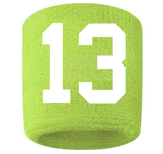 Number 13 Custom Volt Neon Lime Green w/ White #'s Sweatband Wristband Embroidered Stitched
