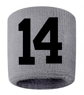 Number 14 Custom Gray w/ Black #'s Sweatband Wristband Embroidered Stitched