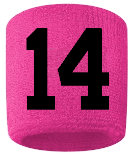 Number 14 Custom Hot Pink w/ Black #'s Sweatband Wristband Embroidered Stitched