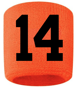 Number 14 Custom Orange w/ Black #'s Sweatband Wristband Embroidered Stitched