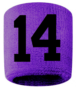 Number 14 Custom Purple w/ Black #'s Sweatband Wristband Embroidered Stitched