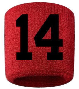 Number 14 Custom Red w/ Black #'s Sweatband Wristband Embroidered Stitched