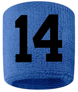 Number 14 Custom Royal Blue w/ Black #'s Sweatband Wristband Embroidered Stitched
