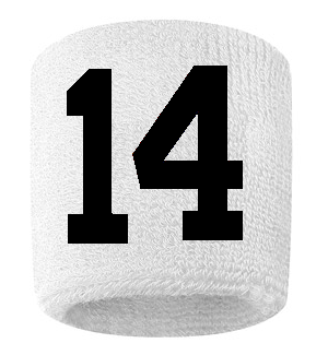Number 14 Custom White w/ Black #'s Sweatband Wristband Embroidered Stitched