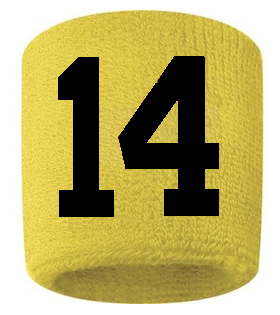 Number 14 Custom Yellow w/ Black #'s Sweatband Wristband Embroidered Stitched