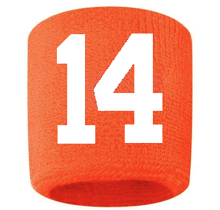 Number 14 Custom Orange w/ White #'s Sweatband Wristband Embroidered Stitched