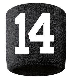 Number 14 Custom Black w/ White #'s Sweatband Wristband Embroidered Stitched