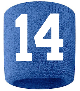 Number 14 Custom Royal Blue w/ White #'s Sweatband Wristband Embroidered Stitched