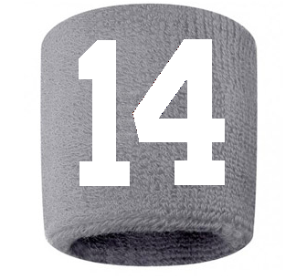 Number 14 Custom Gray w/ White #'s Sweatband Wristband Embroidered Stitched