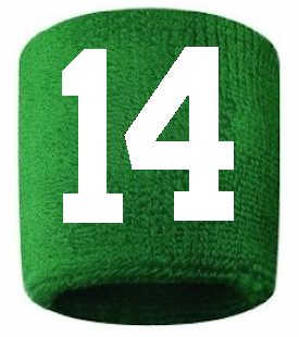 Number 14 Custom Green w/ White #'s Sweatband Wristband Embroidered Stitched
