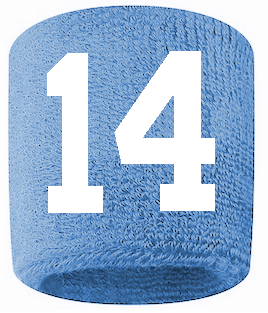 Number 14 Custom Light Blue w/ White #'s Sweatband Wristband Embroidered Stitched