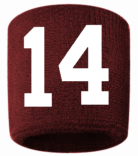 Number 14 Custom Maroon w/ White #'s Sweatband Wristband Embroidered Stitched