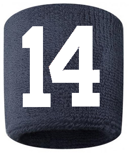 Number 14 Custom Navy Blue w/ White #'s Sweatband Wristband Embroidered Stitched
