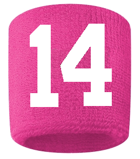 Number 14 Custom Hot Pink w/ White #'s Sweatband Wristband Embroidered Stitched