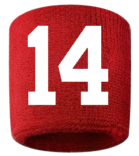 Number 14 Custom Red w/ White #'s Sweatband Wristband Embroidered Stitched