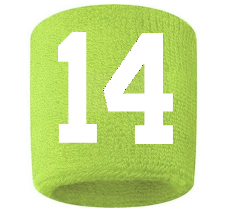 Number 14 Custom Volt Neon Lime Green w/ White #'s Sweatband Wristband Embroidered Stitched