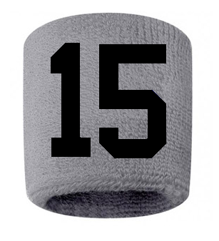 Number 15 Custom Gray w/ Black #'s Sweatband Wristband Embroidered Stitched