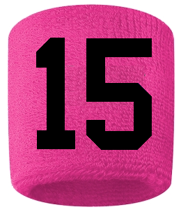 Number 15 Custom Hot Pink w/ Black #'s Sweatband Wristband Embroidered Stitched