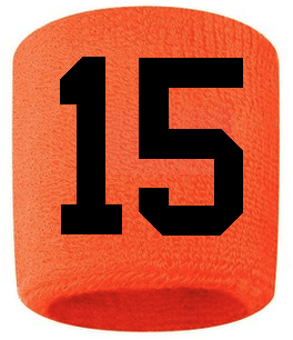 Number 15 Custom Orange w/ Black #'s Sweatband Wristband Embroidered Stitched