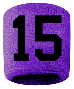 Number 15 Custom Purple w/ Black #'s Sweatband Wristband Embroidered Stitched