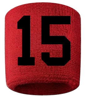 Number 15 Custom Red w/ Black #'s Sweatband Wristband Embroidered Stitched