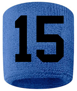 Number 15 Custom Royal Blue w/ Black #'s Sweatband Wristband Embroidered Stitched