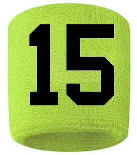 Number 15 Custom Volt Neon Lime Green w/ Black #'s Sweatband Wristband Embroidered Stitched
