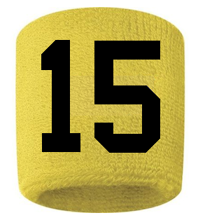 Number 15 Custom Yellow w/ Black #'s Sweatband Wristband Embroidered Stitched