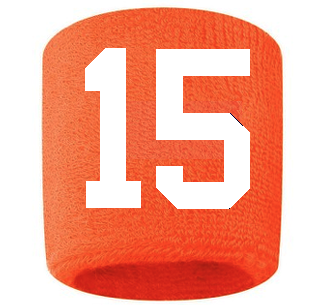 Number 15 Custom Orange w/ White #'s Sweatband Wristband Embroidered Stitched