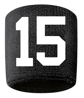 Number 15 Custom Black w/ White #'s Sweatband Wristband Embroidered Stitched