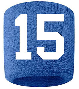 Number 15 Custom Royal Blue w/ White #'s Sweatband Wristband Embroidered Stitched