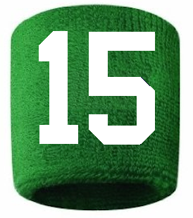 Number 15 Custom Green w/ White #'s Sweatband Wristband Embroidered Stitched