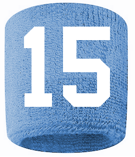 Number 15 Custom Light Blue w/ White #'s Sweatband Wristband Embroidered Stitched - SportsJewelryProShop