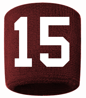 Number 15 Custom Maroon w/ White #'s Sweatband Wristband Embroidered Stitched