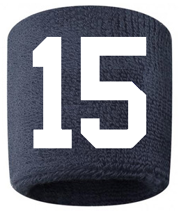 Number 15 Custom Navy Blue w/ White #'s Sweatband Wristband Embroidered Stitched
