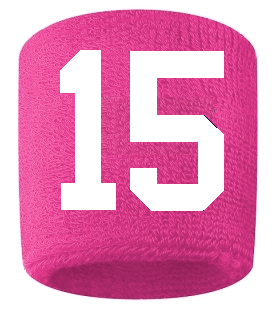 Number 15 Custom Hot Pink w/ White #'s Sweatband Wristband Embroidered Stitched