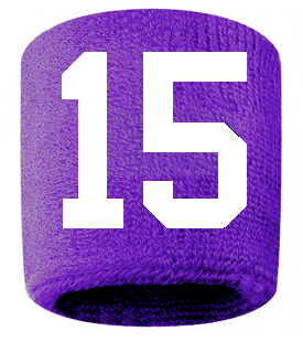 Number 15 Custom Purple w/ White #'s Sweatband Wristband Embroidered Stitched