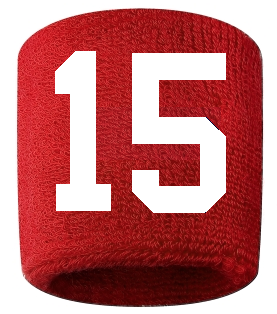 Number 15 Custom Red w/ White #'s Sweatband Wristband Embroidered Stitched