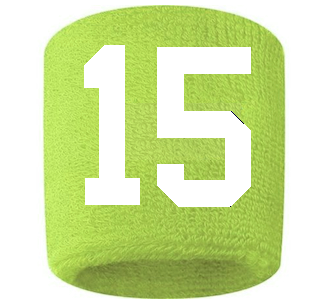 Number 15 Custom Volt Neon Lime Green w/ White #'s Sweatband Wristband Embroidered Stitched