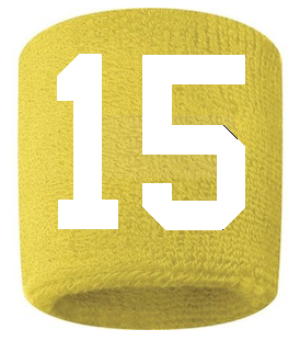 Number 15 Custom Yellow w/ White #'s Sweatband Wristband Embroidered Stitched