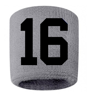 Number 16 Custom Gray w/ Black #'s Sweatband Wristband Embroidered Stitched