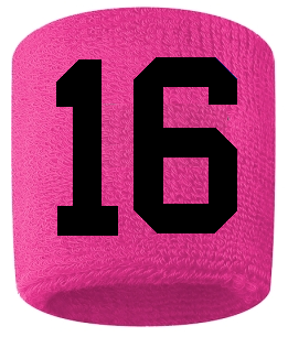 Number 16 Custom Hot Pink w/ Black #'s Sweatband Wristband Embroidered Stitched - SportsJewelryProShop