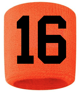 Number 16 Custom Orange w/ Black #'s Sweatband Wristband Embroidered Stitched