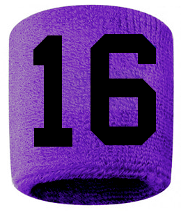 Number 16 Custom Purple w/ Black #'s Sweatband Wristband Embroidered Stitched